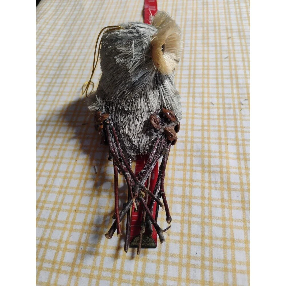 Owl Figurine Styrofoam Ornament Bristle Twigs